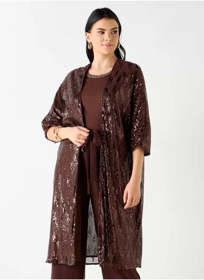 Iconic Iconic Sequin Embellished Shrug with 3/4 Sleeves