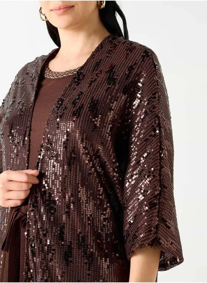 Iconic Iconic Sequin Embellished Shrug with 3/4 Sleeves