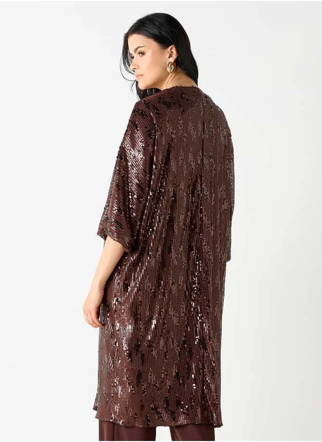 Iconic Iconic Sequin Embellished Shrug with 3/4 Sleeves