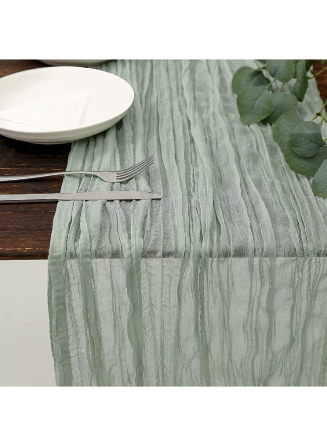 ChicAbode 4m Cheesecloth Table Runner, Green Wedding Table Runner, 90x400 cm Boho Gauze Table Runner, Rustic Sheer Table Decor for Romantic Bridal Shower, Baby Shower, Birthday Party - Image 1