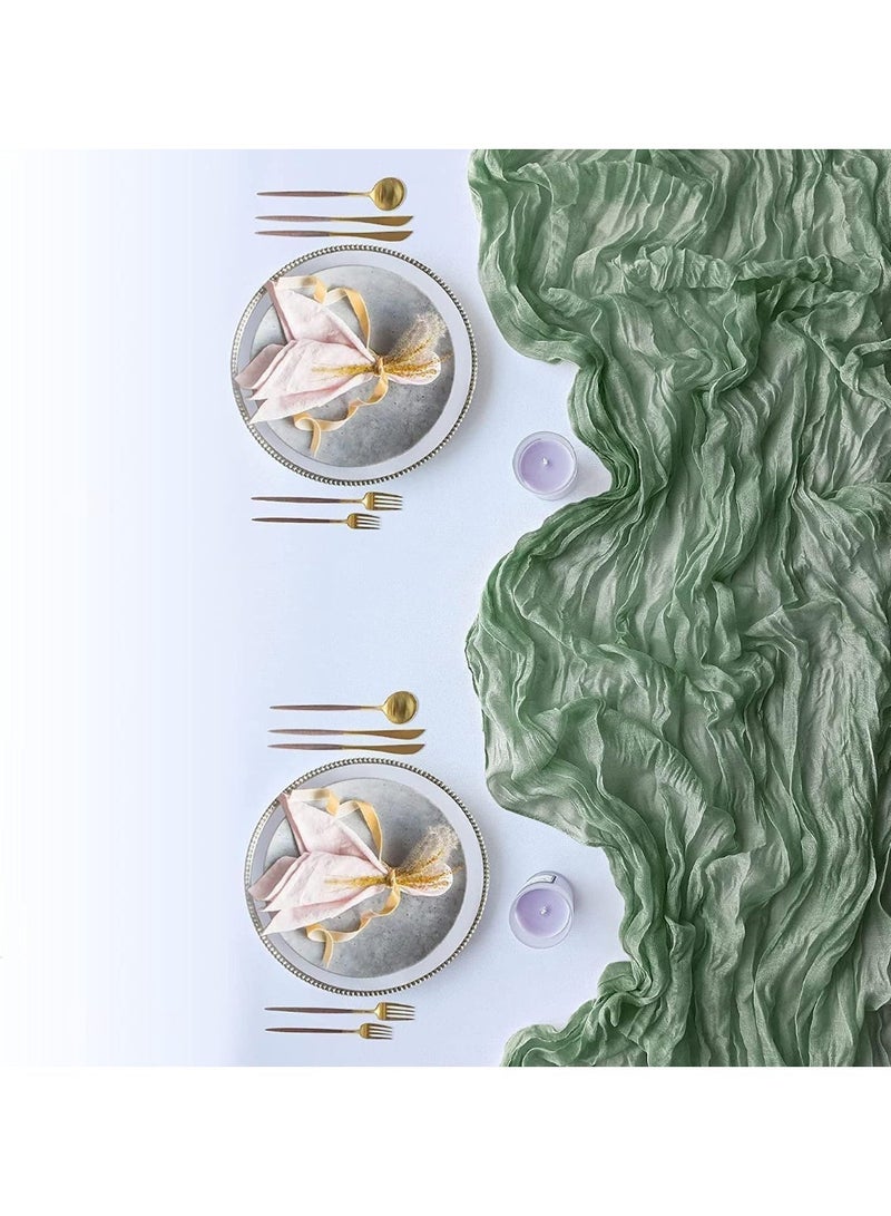 ChicAbode 4m Cheesecloth Table Runner, Green Wedding Table Runner, 90x400 cm Boho Gauze Table Runner, Rustic Sheer Table Decor for Romantic Bridal Shower, Baby Shower, Birthday Party - Image 2