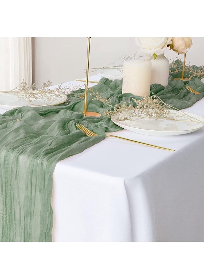ChicAbode 4m Cheesecloth Table Runner, Green Wedding Table Runner, 90x400 cm Boho Gauze Table Runner, Rustic Sheer Table Decor for Romantic Bridal Shower, Baby Shower, Birthday Party - Image 3