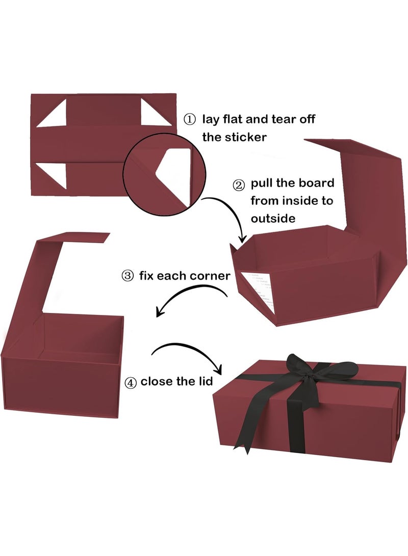 CUNUUDOOL Burgundy Gift Box with Lid,35 x 20 x 11.2 cm Large Magnetic Gift Box with Ribbon,Cards and Envelopes for Presents,Great for Wedding,Birthdays,Crafting,Gift Packaging. - Image 3