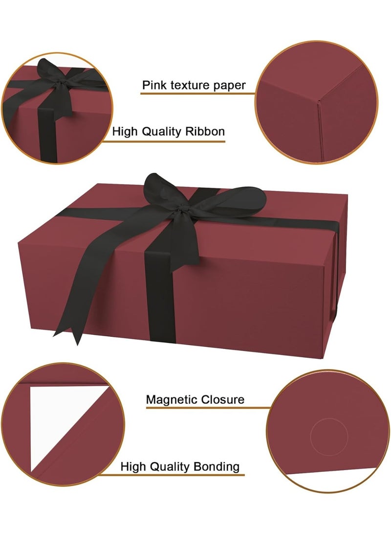 CUNUUDOOL Burgundy Gift Box with Lid,35 x 20 x 11.2 cm Large Magnetic Gift Box with Ribbon,Cards and Envelopes for Presents,Great for Wedding,Birthdays,Crafting,Gift Packaging. - Image 4