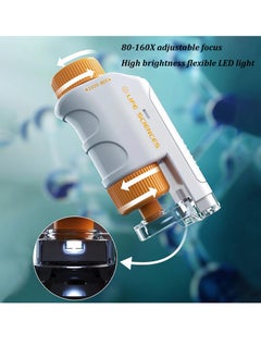 Excefore 80X-160X LED Lighted Pocket Microscope, Portable Mini Microscope, Handheld Miniscope,  for Microbiological Observation Home Study Educational Supplies, with Sliders Kit for Kids (Orange)  - Image 4
