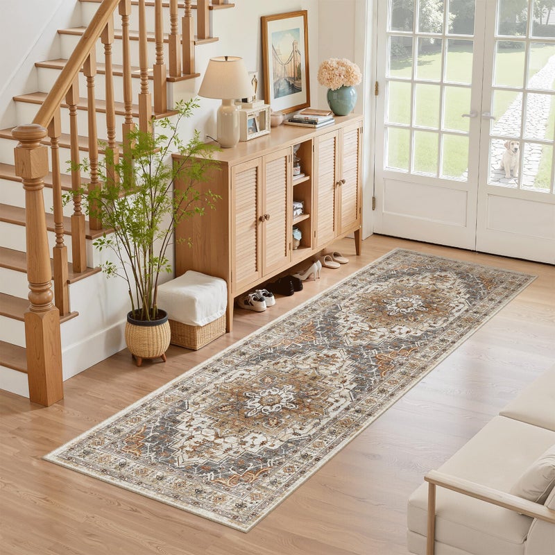 Madane Hallway Runner Rug - 2x5 Rug Runner Washable Runner Rugs Non-Slip Low-Pile Kitchen Runner Rug Laundry Room Rug Throw Carpet for Entrance Bedroom Living Room (2'x5', Turmeric/Grey) - Image 3