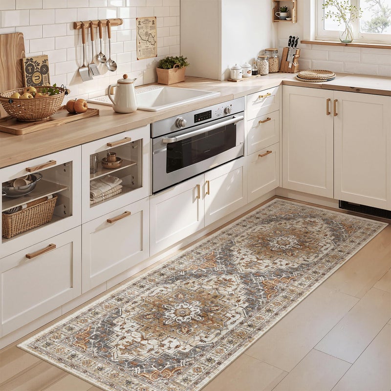 Madane Hallway Runner Rug - 2x5 Rug Runner Washable Runner Rugs Non-Slip Low-Pile Kitchen Runner Rug Laundry Room Rug Throw Carpet for Entrance Bedroom Living Room (2'x5', Turmeric/Grey) - Image 2