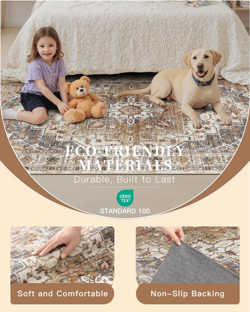 Madane Hallway Runner Rug - 2x5 Rug Runner Washable Runner Rugs Non-Slip Low-Pile Kitchen Runner Rug Laundry Room Rug Throw Carpet for Entrance Bedroom Living Room (2'x5', Turmeric/Grey) - Image 5