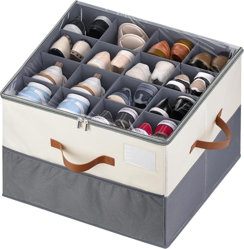 Levesica Shoe Organizer for Closet 1 Pack Shoe Storage Container with Adjustable Dividers Space Saving - Image 1