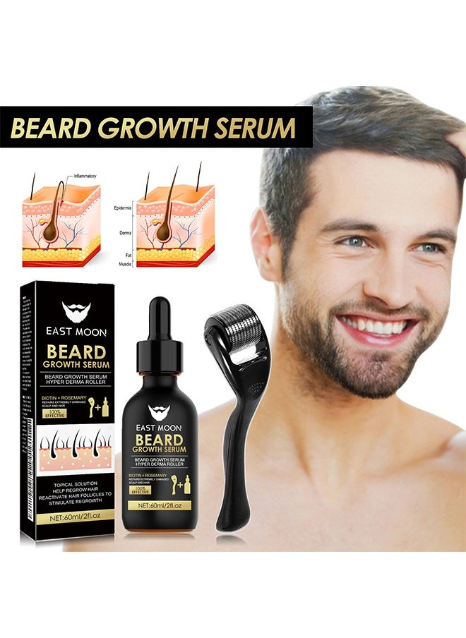 East Moon - Beard Growth Serum - Men's Beard Thickening Care Set, Serum and Roller for Better Results 60ml - Image 1