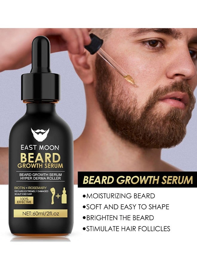 East Moon - Beard Growth Serum - Men's Beard Thickening Care Set, Serum and Roller for Better Results 60ml - Image 1