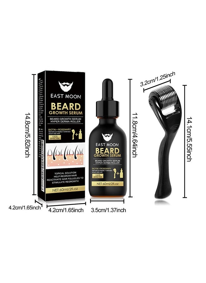 East Moon - Beard Growth Serum - Men's Beard Thickening Care Set, Serum and Roller for Better Results 60ml - Image 1