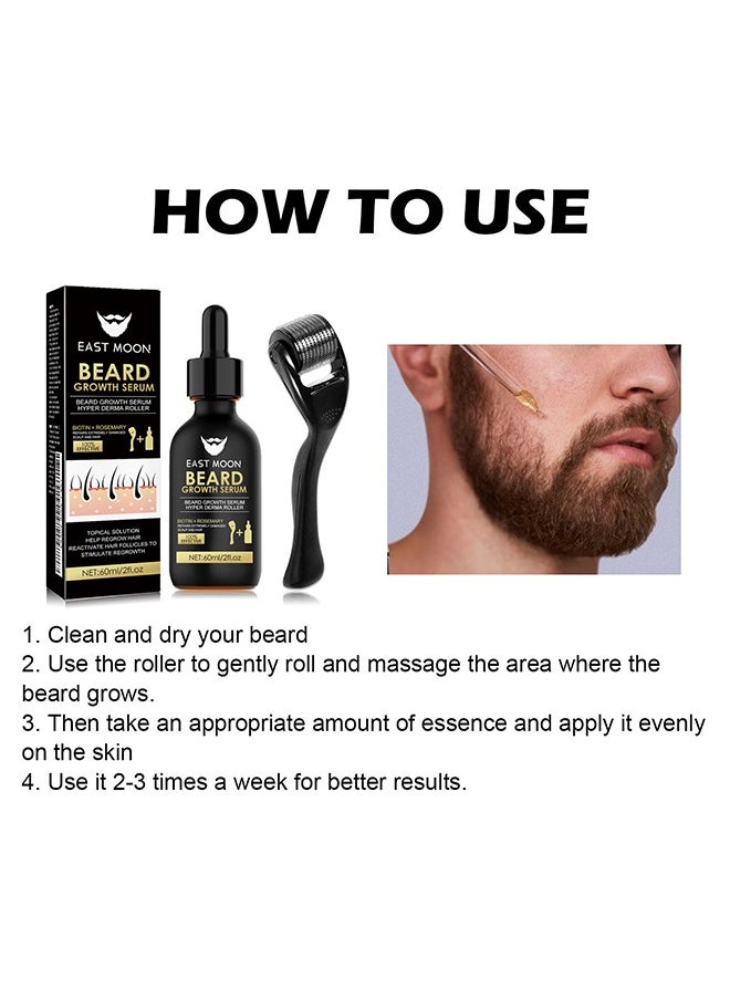 East Moon - Beard Growth Serum - Men's Beard Thickening Care Set, Serum and Roller for Better Results 60ml - Image 1