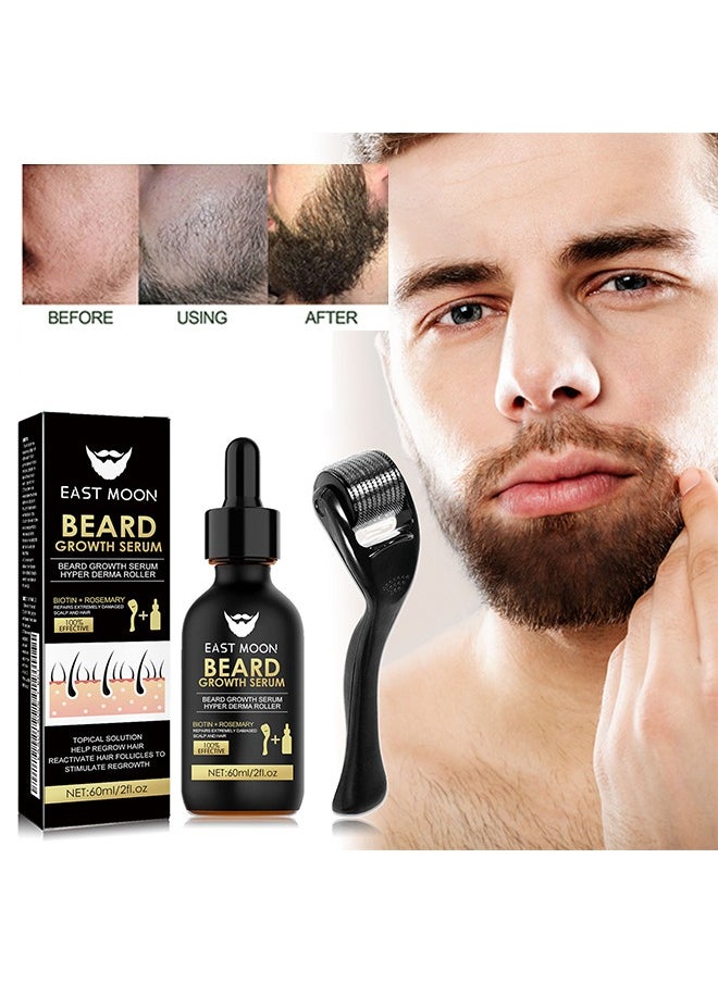 East Moon - Beard Growth Serum - Men's Beard Thickening Care Set, Serum and Roller for Better Results 60ml - Image 1