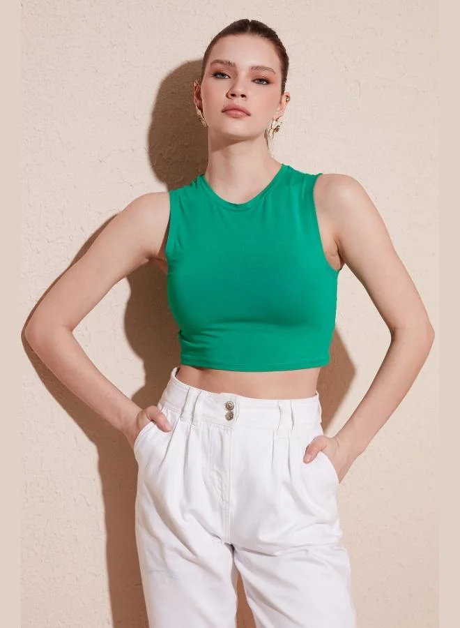 Lela Lela Cotton Crew Neck Slim Cut Crop Tank Top Women's Tank Top 5865259