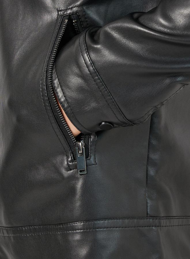 ستايلي جاكيت أنيق بمظهر الجلد مع سحَّاب غلق - Image 4