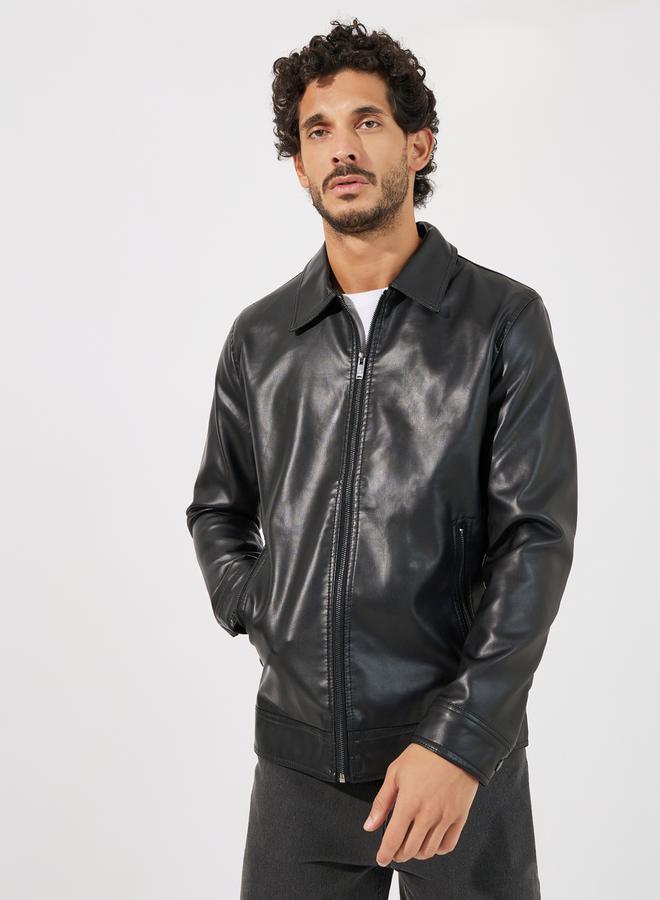 ستايلي جاكيت أنيق بمظهر الجلد مع سحَّاب غلق - Image 3