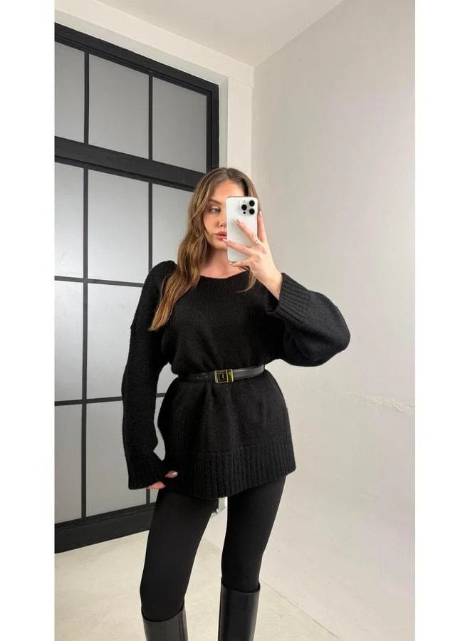 جاوس سويتر صوف أسود بتفصيل دانتل على الظهر GAUS-01091 GAUS-01098.