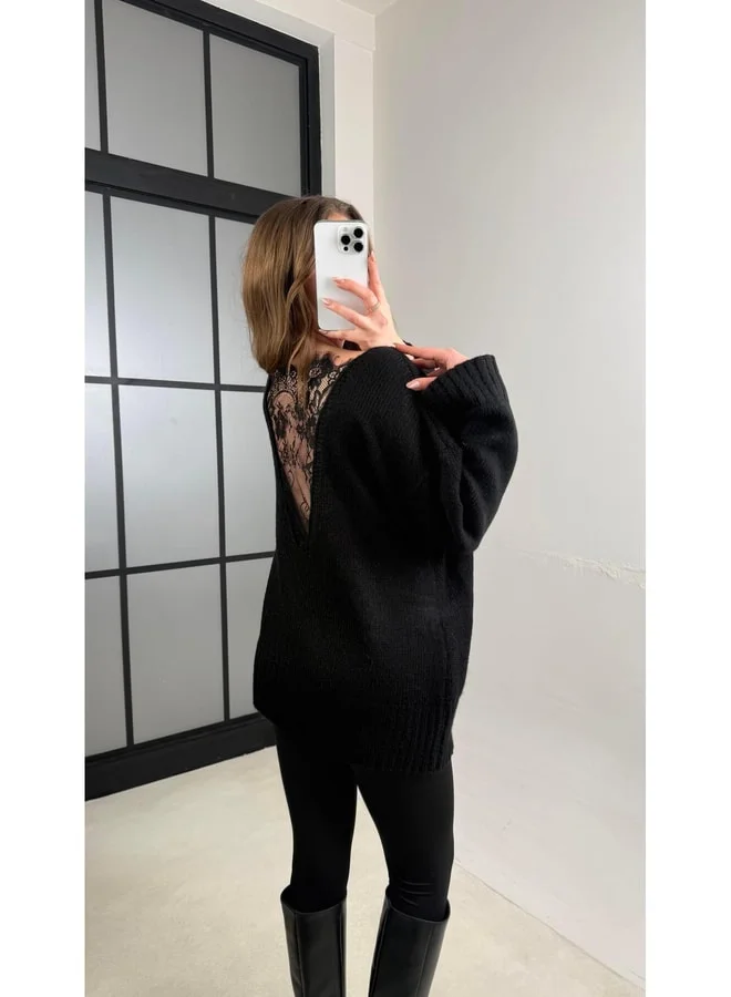 جاوس سويتر صوف أسود بتفصيل دانتل على الظهر GAUS-01091 GAUS-01098.