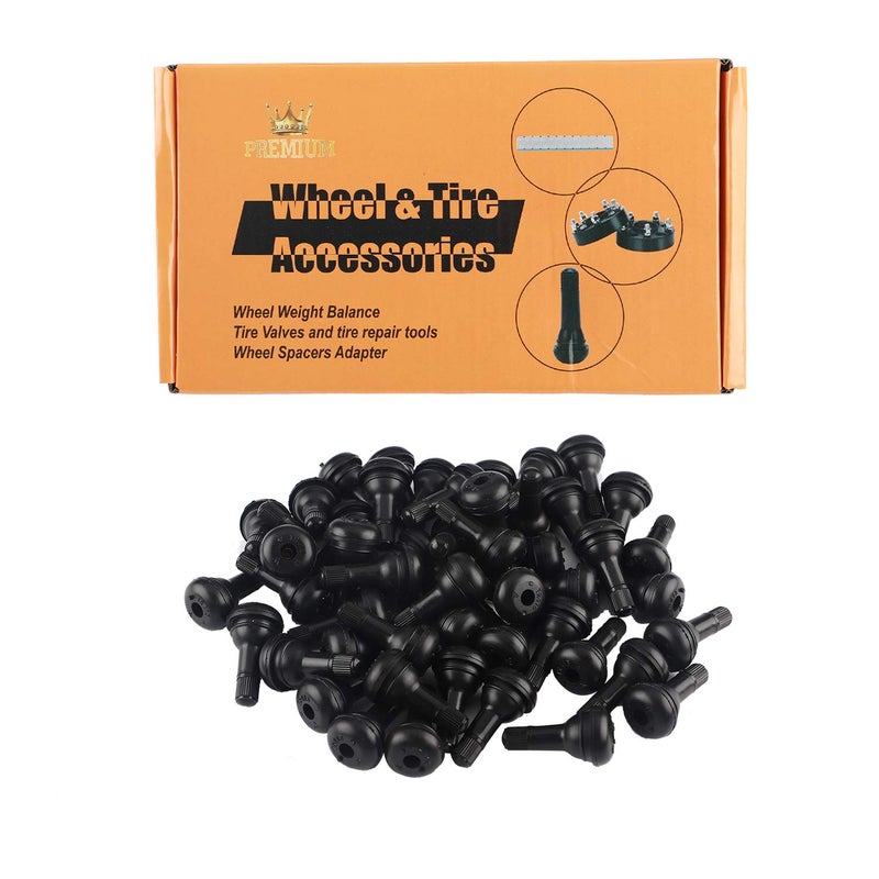50Pcs TR415 Snap-in Tire Valve Stem CA65 Copper insert Standard Length, Black Rubber Tire Valve Stem for most cars, light trucks, small trailers, wheelbarrows, lawn mowers, ATVs, and motorcycles