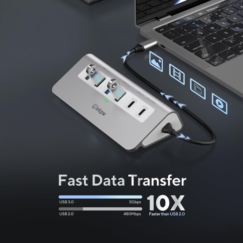 intpw موزع USB C من النوع 9 في 1 مزود بمنفذ HDMI يدعم دقة 4K، منفذ PD بتقدير 100 واط، 3 منافذ USB 3.0 بسرعة 5 جيجابايت في الثانية، 2 منافذ USB 2.0، ومقام إدراج SD/TF. يتوافق مع أجهزة MacBook Air/Pro - Image 4