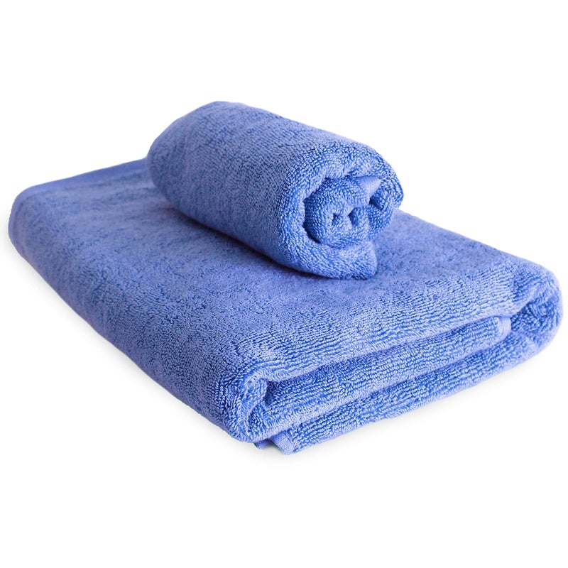 AUXIMPRO AUXIMPRO Bamboo Towel Set (1 Bath & 1 Hand Towel Combo), 600 GSM, Super Absorbent & Soft, Antibacterial, Iris  - Image 1