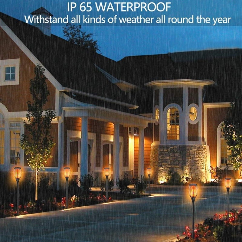 جليفار مصابيح خارجية تعمل بالطاقة الشمسية - 96 مصباح LED بتأثير اللهب - مصابيح احتفالية للحديقة، مقاومة للعوامل الجوية مع تشغيل/إيقاف تلقائي، إضاءة شمسية موفرة للطاقة، ديكور للممرات والحفلات، ارتفاع 43 بوصة - عبوة من 4 قطع - Image 3