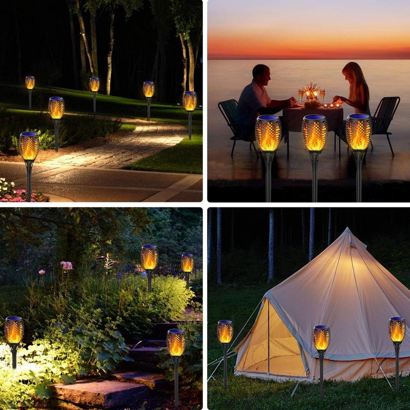 جليفار مصابيح خارجية تعمل بالطاقة الشمسية - 96 مصباح LED بتأثير اللهب - مصابيح احتفالية للحديقة، مقاومة للعوامل الجوية مع تشغيل/إيقاف تلقائي، إضاءة شمسية موفرة للطاقة، ديكور للممرات والحفلات، ارتفاع 43 بوصة - عبوة من 4 قطع - Image 5