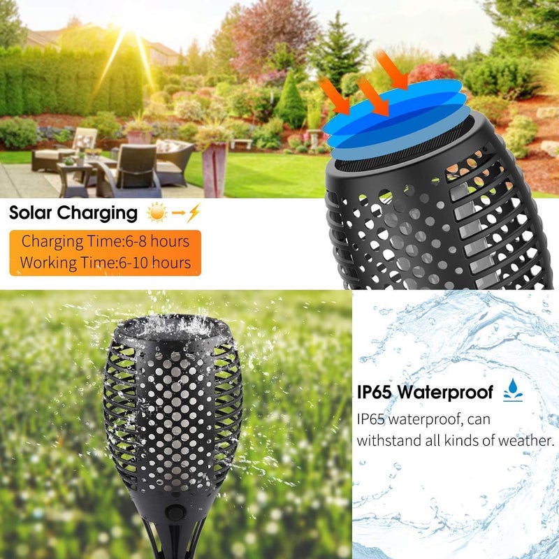 جليفار مصابيح خارجية تعمل بالطاقة الشمسية - 96 مصباح LED بتأثير اللهب - مصابيح احتفالية للحديقة، مقاومة للعوامل الجوية مع تشغيل/إيقاف تلقائي، إضاءة شمسية موفرة للطاقة، ديكور للممرات والحفلات، ارتفاع 43 بوصة - عبوة من 4 قطع - Image 4