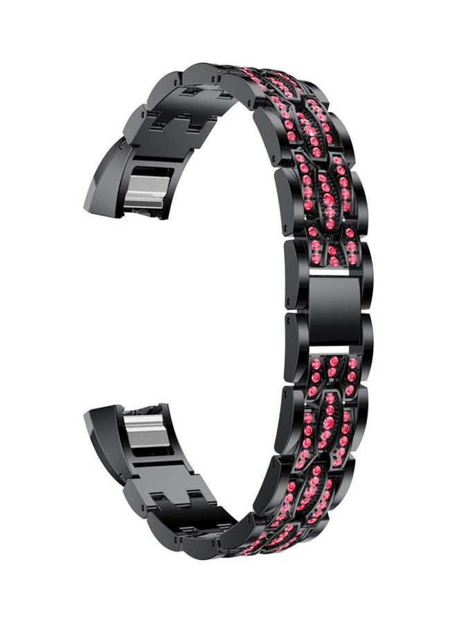 NIBEMINENT Women's High Quality Zinc Alloy Wrist Strap Replacement For Fitbit Alta Black/Pink - Image 1