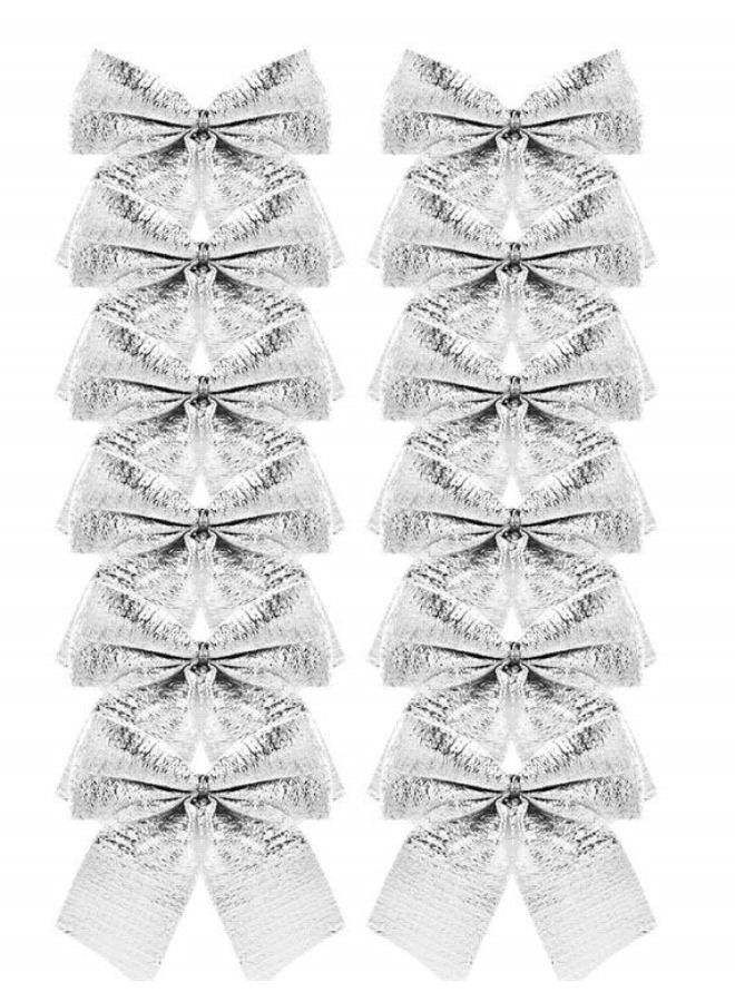 ACLIX 12-Piece Glitter Bow Tie Christmas Tree Party Decorations Silver - Image 1