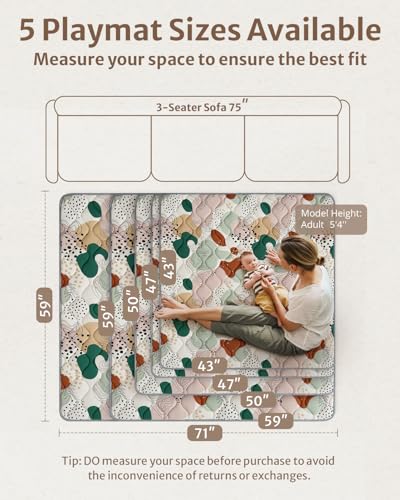 Blissful Diary Portable Baby Play Mats for Floor, Thicker Cushioned Foldable Baby Crawling Mat for Indoor Outdoor, Modern Abstract 43" X 43" - Image 3
