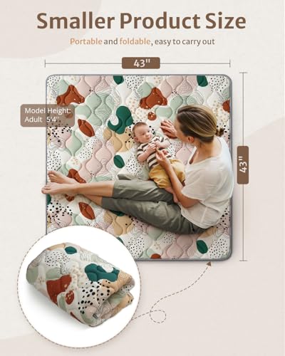 Blissful Diary Portable Baby Play Mats for Floor, Thicker Cushioned Foldable Baby Crawling Mat for Indoor Outdoor, Modern Abstract 43" X 43" - Image 2