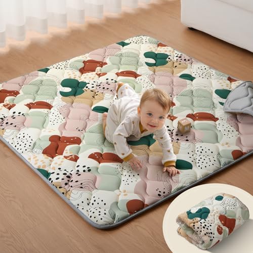 Blissful Diary Portable Baby Play Mats for Floor, Thicker Cushioned Foldable Baby Crawling Mat for Indoor Outdoor, Modern Abstract 43" X 43" - Image 1