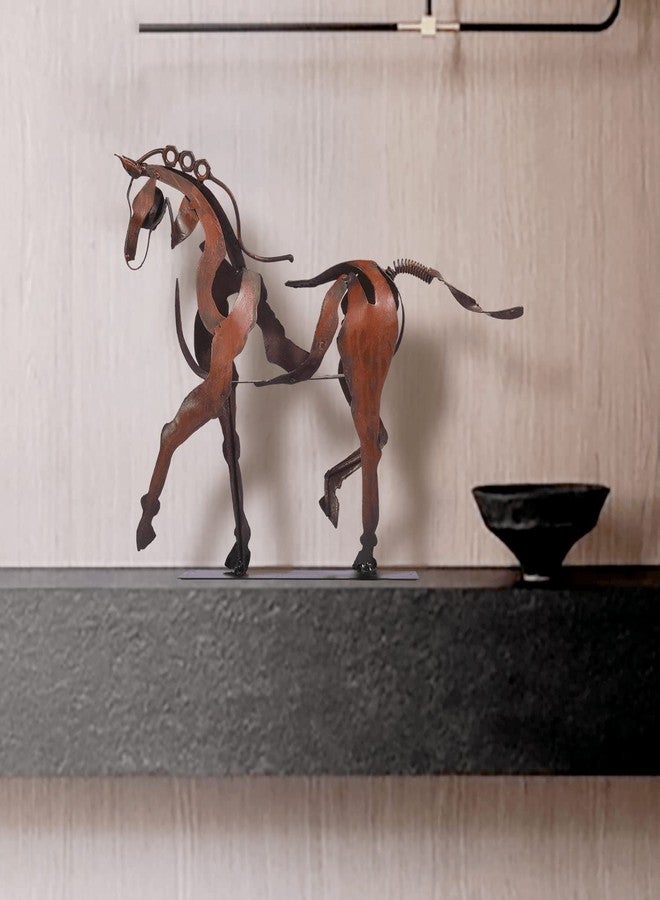 SunBlogs Art Handmade Horse Statue - Unique Rustic Decor for Office & Home - Hand-Painted Metal Sculpture - Perfect Handicraft Gift for Horse Lovers (Brown) - Image 3