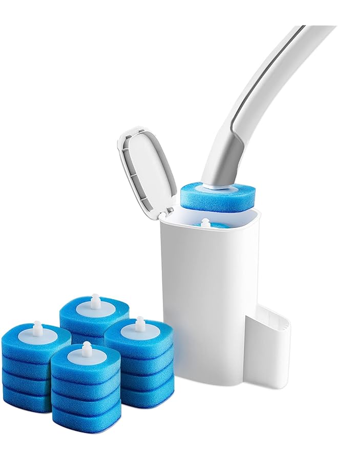 SKY-TOUCH Disposable Toilet Bowl Cleaning Brush Disposable Brush Head With 16 Refills Dissolving Wands Replacement Sponge Brush Heads Soft Toilet Cleaner Brush For Bathroom Toilet Cleaning - Image 1