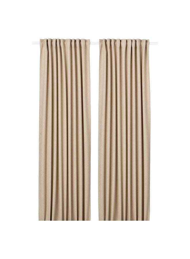 Zaboon Room darkening curtains, 1 pair, with heading tape/beige, 145x300 cm - Image 1