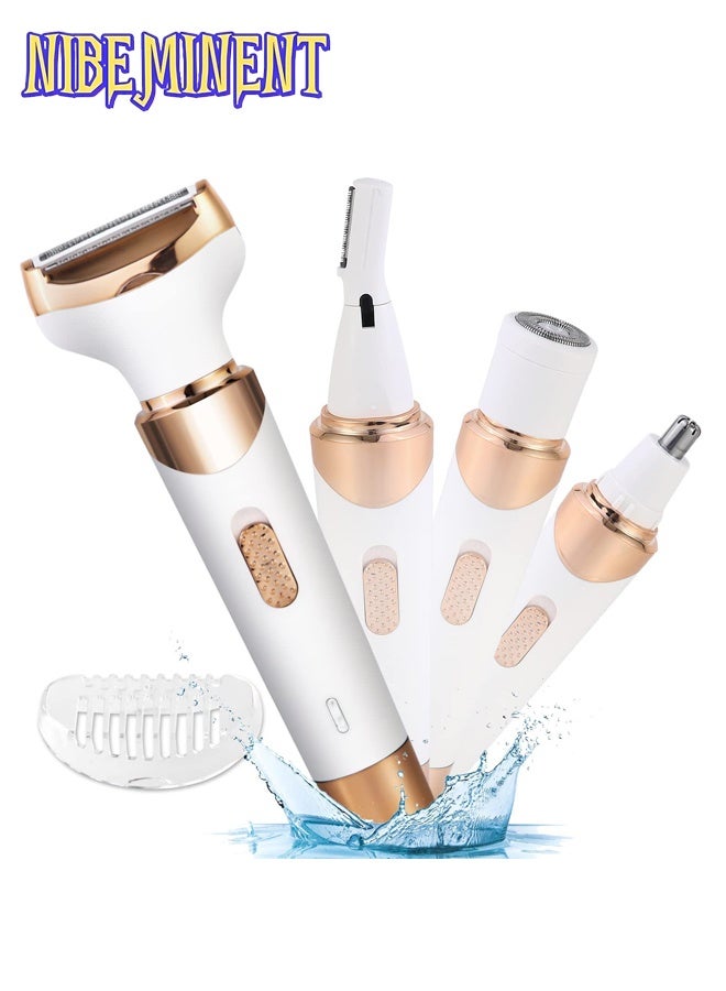 NIBEMINENT 4 in 1 Electric Razor for Women Bikini Trimmer, Women's Shaver Cordless Wet and Dry, Shaver for face, Legs and underarms, Replaceable Trimmer Head, USB Rechargeable - Image 1