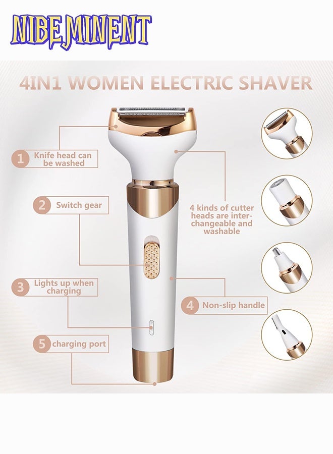NIBEMINENT 4 in 1 Electric Razor for Women Bikini Trimmer, Women's Shaver Cordless Wet and Dry, Shaver for face, Legs and underarms, Replaceable Trimmer Head, USB Rechargeable - Image 2