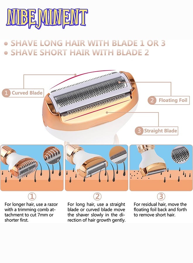 NIBEMINENT 4 in 1 Electric Razor for Women Bikini Trimmer, Women's Shaver Cordless Wet and Dry, Shaver for face, Legs and underarms, Replaceable Trimmer Head, USB Rechargeable - Image 4