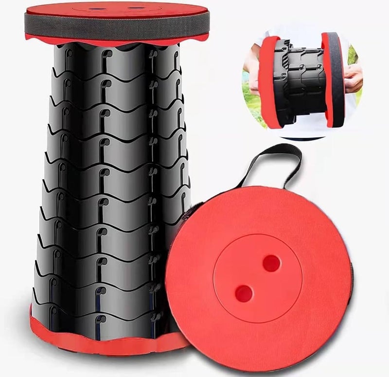 XPY-V9 Upgraded Collapsible Stool, 400lb Max Weight, Lightweight But Sturdy, Portable Folding Retractable Telescoping Foldable Camping Stool for Adults Outdoor Fishing Hiking Gardening (Red) - Image 1