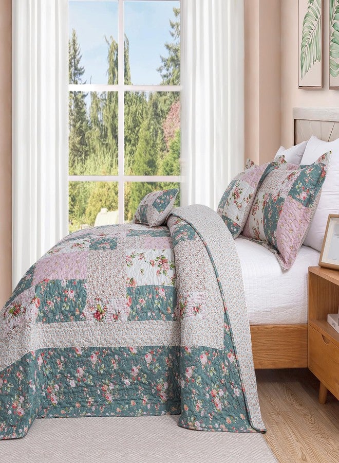 BEDIFANY French Style King Size Quilt Set for Farmhouse - 3 Pieces Cotton Filling Garden Lightweight Bedspreads King with Floral Pattern - All Season Quilt Bedding Sets for Decorations - Image 3