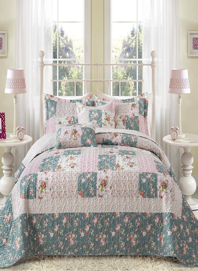BEDIFANY French Style King Size Quilt Set for Farmhouse - 3 Pieces Cotton Filling Garden Lightweight Bedspreads King with Floral Pattern - All Season Quilt Bedding Sets for Decorations - Image 1