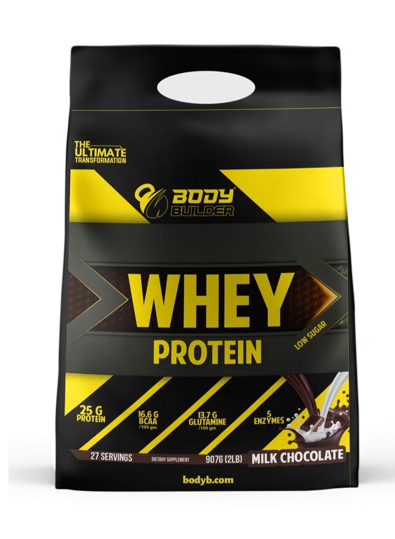 Body Builder Body Builder 100% Whey Protein, Milk Chocolate, 2 LB, Enriched with 5 digestive enzymes - Image 1