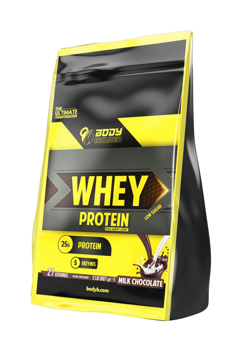 Body Builder 100% Whey Protein, Milk Chocolate, 2 LB, Enriched with 5 digestive enzymes - Image 1