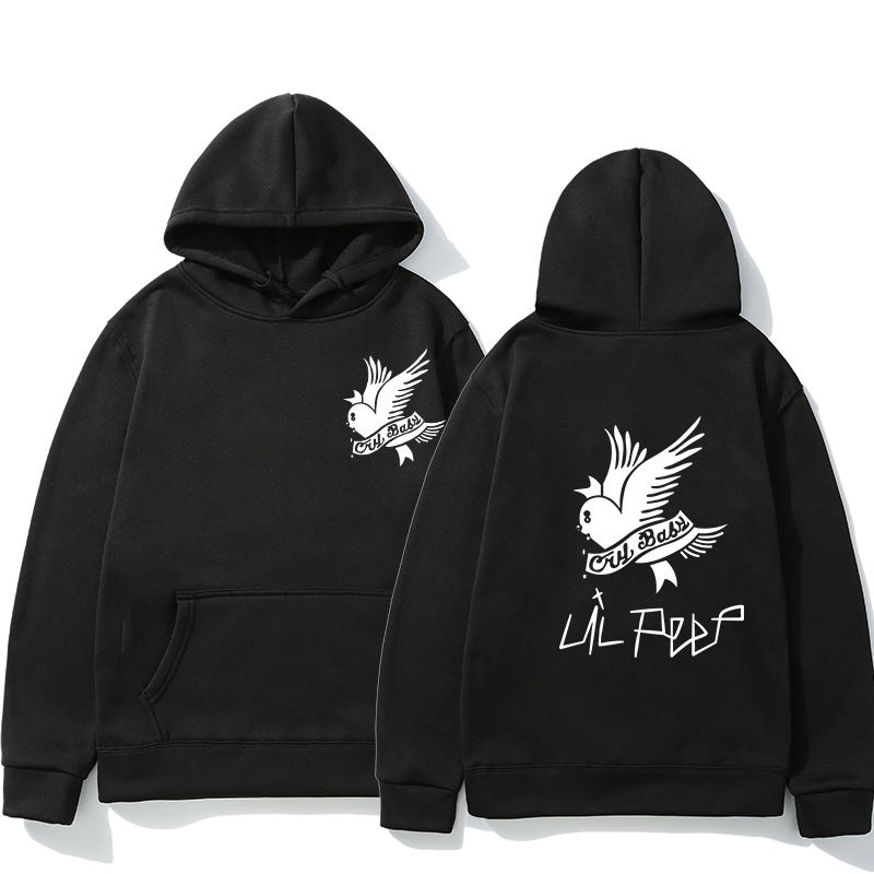 Lil Peep Hoodie Sweatshirt Unisex Streetwear Black clothes white logo 