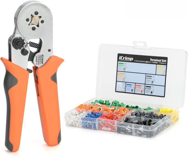 IWISS iCrimp Ferrule Crimping Tool Kit, AWG 23-10 Self-adjustable Ratchet Ferrule Crimper Plier c/w 770End Sleeve Ferrules Connector Terminals on Electrician, Contractors, Repair Support - Image 1