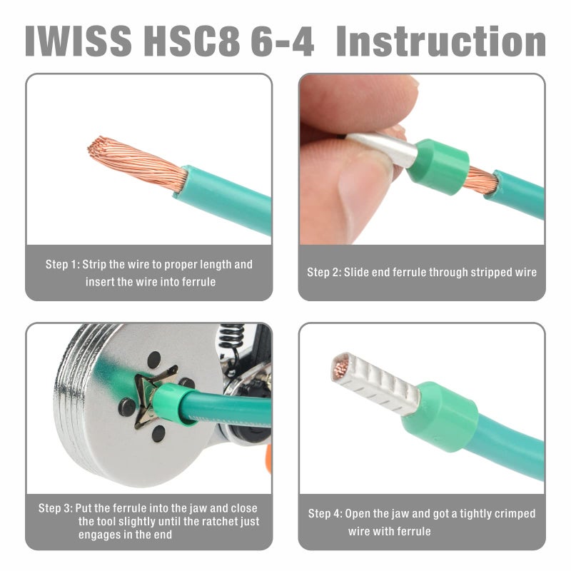 IWISS iCrimp Ferrule Crimping Tool Kit, AWG 23-10 Self-adjustable Ratchet Ferrule Crimper Plier c/w 770End Sleeve Ferrules Connector Terminals on Electrician, Contractors, Repair Support - Image 5