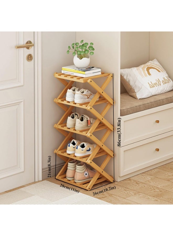 NANAO Foldable Bamboo Shoe Storage Rack with Stand for Entryway, Closet, Bedroom, Hallway, Natural | Functional | Multifunctional (Wood Colour 5 Layers - Image 2