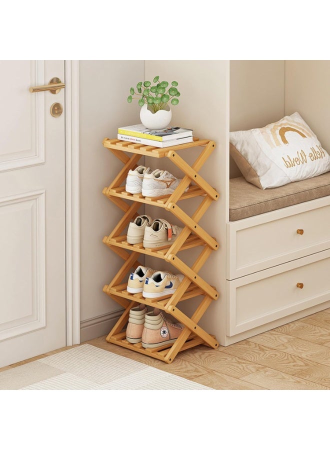 NANAO Foldable Bamboo Shoe Storage Rack with Stand for Entryway, Closet, Bedroom, Hallway, Natural | Functional | Multifunctional (Wood Colour 5 Layers - Image 1